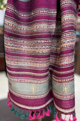 Tussar Silk Teal Green Bhujodi Stole with Magenta Weaving