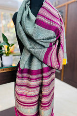 Tussar Silk Teal Green Bhujodi Stole with Magenta Weaving