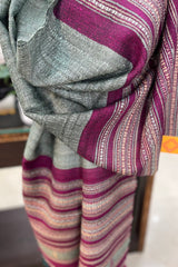 Tussar Silk Teal Green Bhujodi Stole with Magenta Weaving