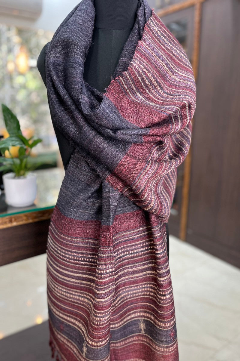 Tussar Silk Deep Purple Bhujodi Stole with Magenta Weaving