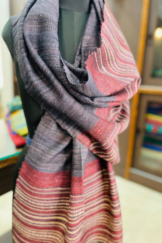 Tussar Silk Deep Purple Bhujodi Stole with Magenta Weaving