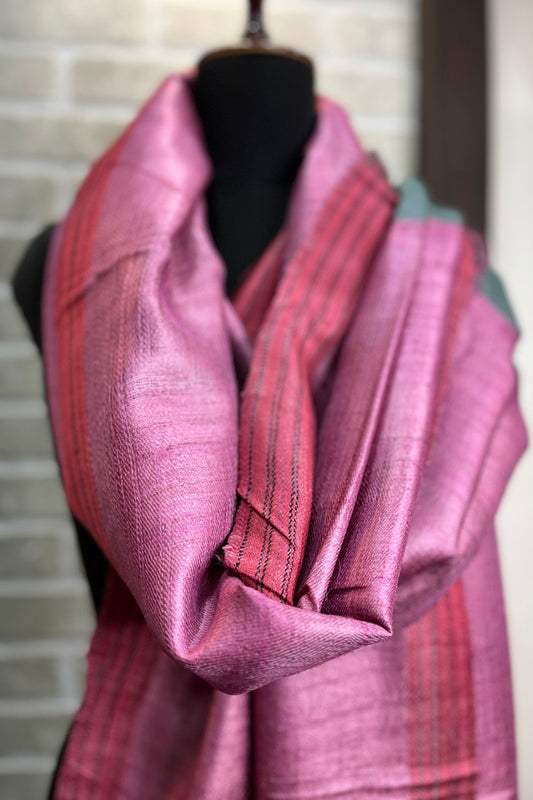 Pink-Peach Pure Tussar Silk Dupatta