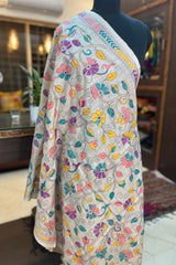 Multi coloured Pure Tussar Silk Kantha Dupatta