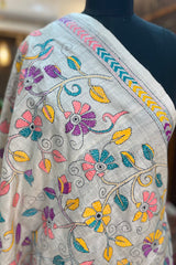 Multi coloured Pure Tussar Silk Kantha Dupatta