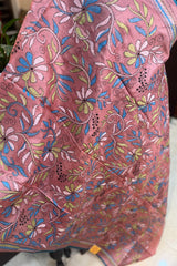 Pastel Rose Pink Colured Pure Tussar Silk Kantha Dupatta