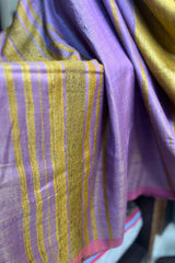 Pure tussar Silk Mustard with Pink pallu saree