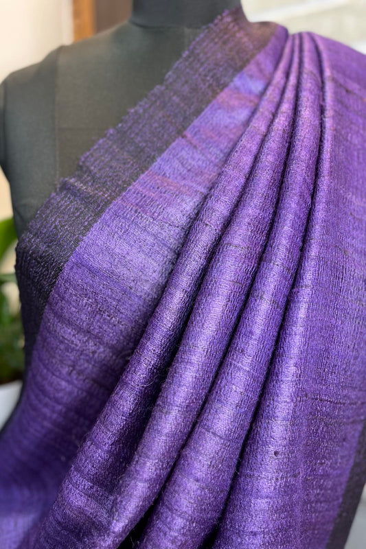 Pure Tussar Silk Purple sarees with contrast black pallu