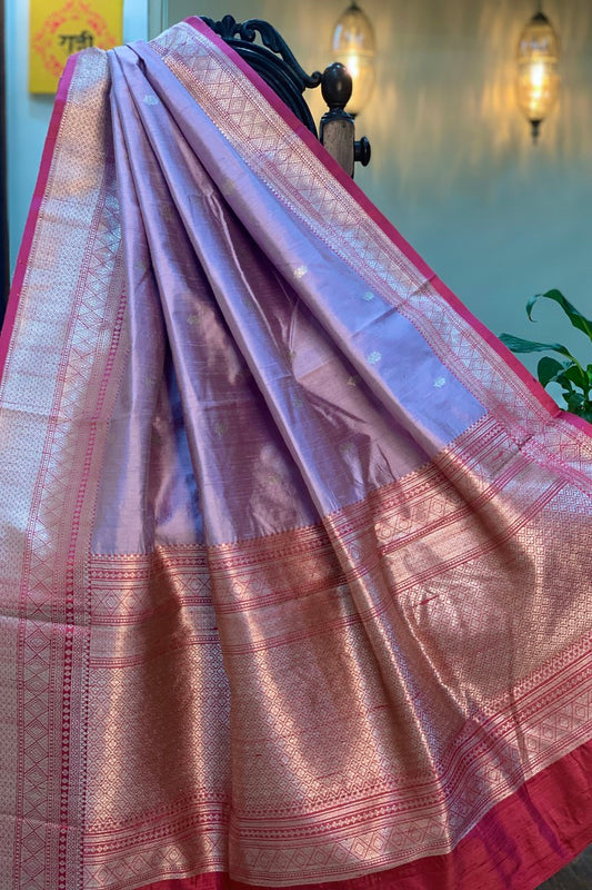 Light Lilac coloured Pure Raw Silk Banarasi Saree