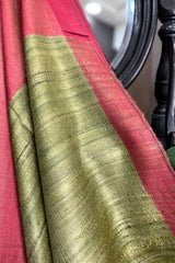 Mint Green Pure Tussar Silk Saree with Rust coloured pallu