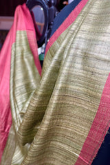 Mint Green Pure Tussar Silk Saree with Rust coloured pallu