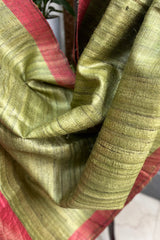 Mint Green Pure Tussar Silk Saree with Rust coloured pallu