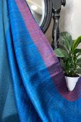 Blue Pure Tussar Silk Saree with contrast Pink border and blue pallu