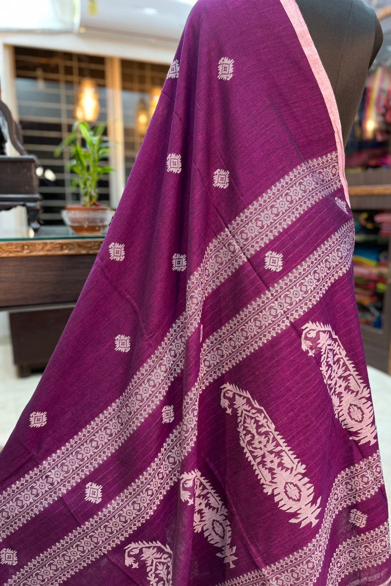 Handwo Magenta Purple Jamdani Saree