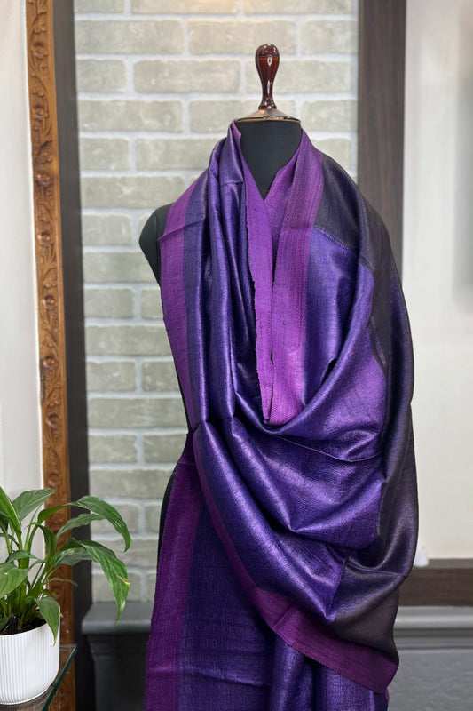 Purple Pure Tussar Silk Dupatta With Pink Border