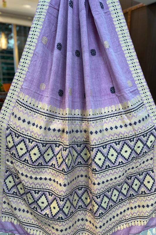 lilac coloured handwoven Assamese khadi cotton saree