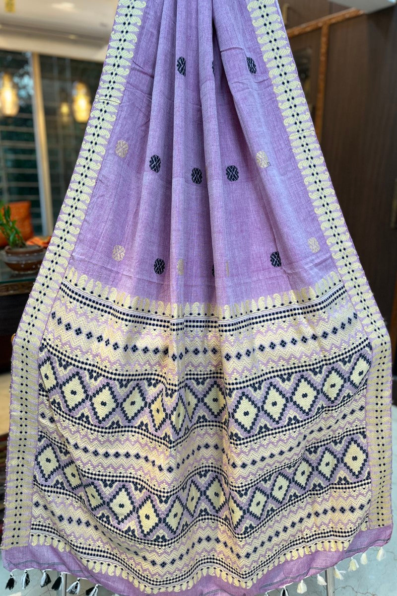 lilac coloured handwoven Assamese khadi cotton saree