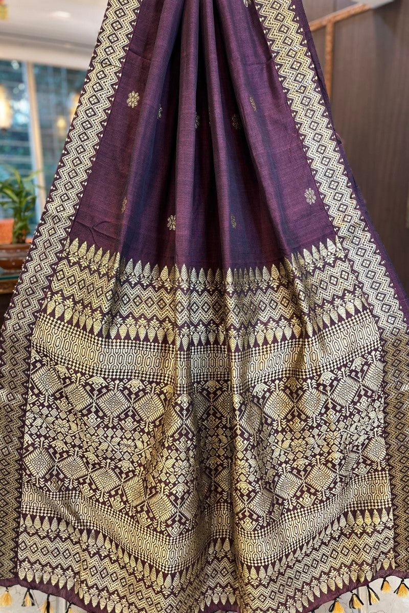 Deep Purple Handwoven Assamese Khadi cotton Saree