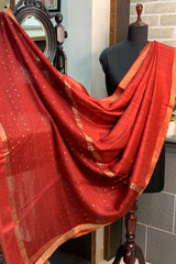 Rust coloured Pure Matka silk saree with Golden Zari border