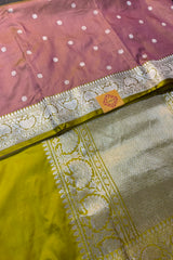 Rose Pink with Yellow dual tone ( Dhup-Chaav) pure silk saree