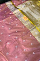 Rose Pink with Yellow dual tone ( Dhup-Chaav) pure silk saree