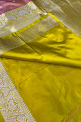 Rose Pink with Yellow dual tone ( Dhup-Chaav) pure silk saree