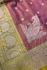 Rose Pink with Yellow dual tone ( Dhup-Chaav) pure silk saree