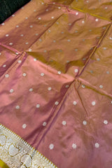 Rose Pink with Yellow dual tone ( Dhup-Chaav) pure silk saree