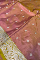 Rose Pink with Yellow dual tone ( Dhup-Chaav) pure silk saree