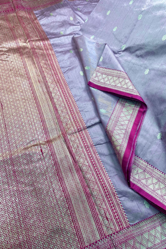 Light Lilac coloured Pure Raw Silk Banarasi Saree