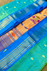 Pure Silk Torquiose blue with Chintamani Border Handloom Paithani