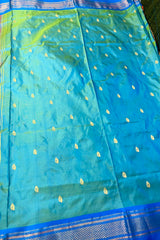 Pure Silk Torquiose blue with Chintamani Border Handloom Paithani