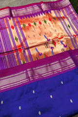 Pure Silk Dark Purple blue with Magenta Border Handloom Paithani