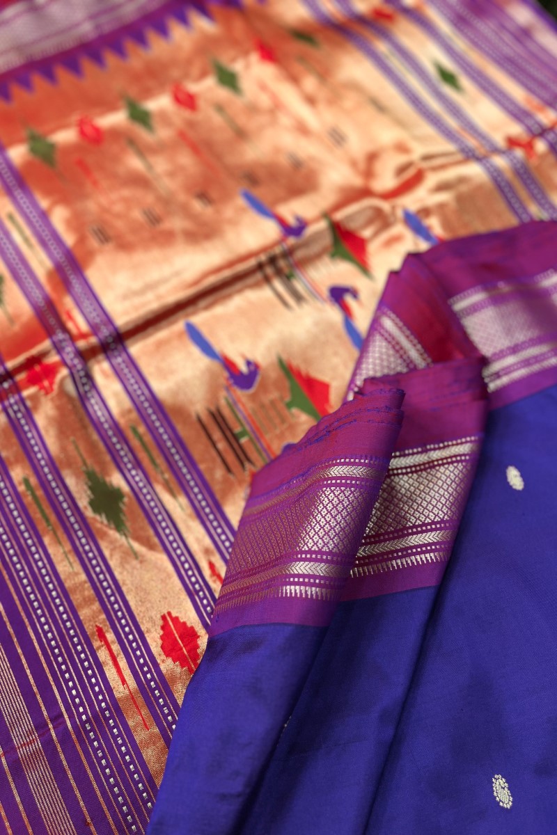 Pure Silk Dark Purple blue with Magenta Border Handloom Paithani