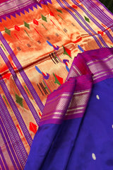 Pure Silk Dark Purple blue with Magenta Border Handloom Paithani