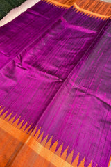 Pure Raw Magenta Saree with Rust border