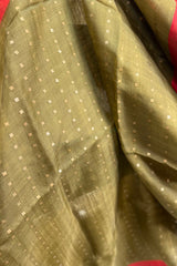 Mehendi Green Pure Matka silk saree with contrast red border