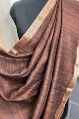 Coffee brown pure matka silk saree with golden zari border and sequins pallu