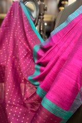 Pink Purple pure matka silk saree with contrast blue border with sequins pallu