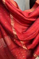 Rust coloured Pure Matka silk saree with Golden Zari border