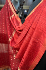 Rust coloured Pure Matka silk saree with Golden Zari border