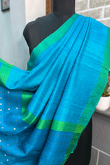 Pure matka silk Firozi Blue saree with green border