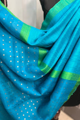 Pure matka silk Firozi Blue saree with green border