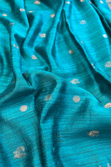 Pure Matka silk, Handwoven firozi ( chintamani) coloured saree with Meenakari golden buttis and pallu