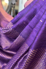 Pure Matka Silk, Handwoven Purple coloured saree with golden small Jamdani Buttis and pallu