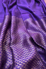 Pure Matka Silk, Handwoven Purple coloured saree with golden small Jamdani Buttis and pallu