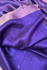 Pure Matka Silk, Handwoven Purple coloured saree with golden small Jamdani Buttis and pallu