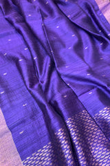 Pure Matka Silk, Handwoven Purple coloured saree with golden small Jamdani Buttis and pallu