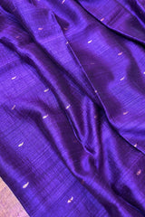 Pure Matka Silk, Handwoven Purple coloured saree with golden small Jamdani Buttis and pallu