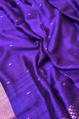 Pure Matka Silk, Handwoven Purple coloured saree with golden small Jamdani Buttis and pallu