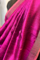 Pure Matka Silk, Handwoven Magenta coloured saree with golden small Jamdani Buttis and pallu